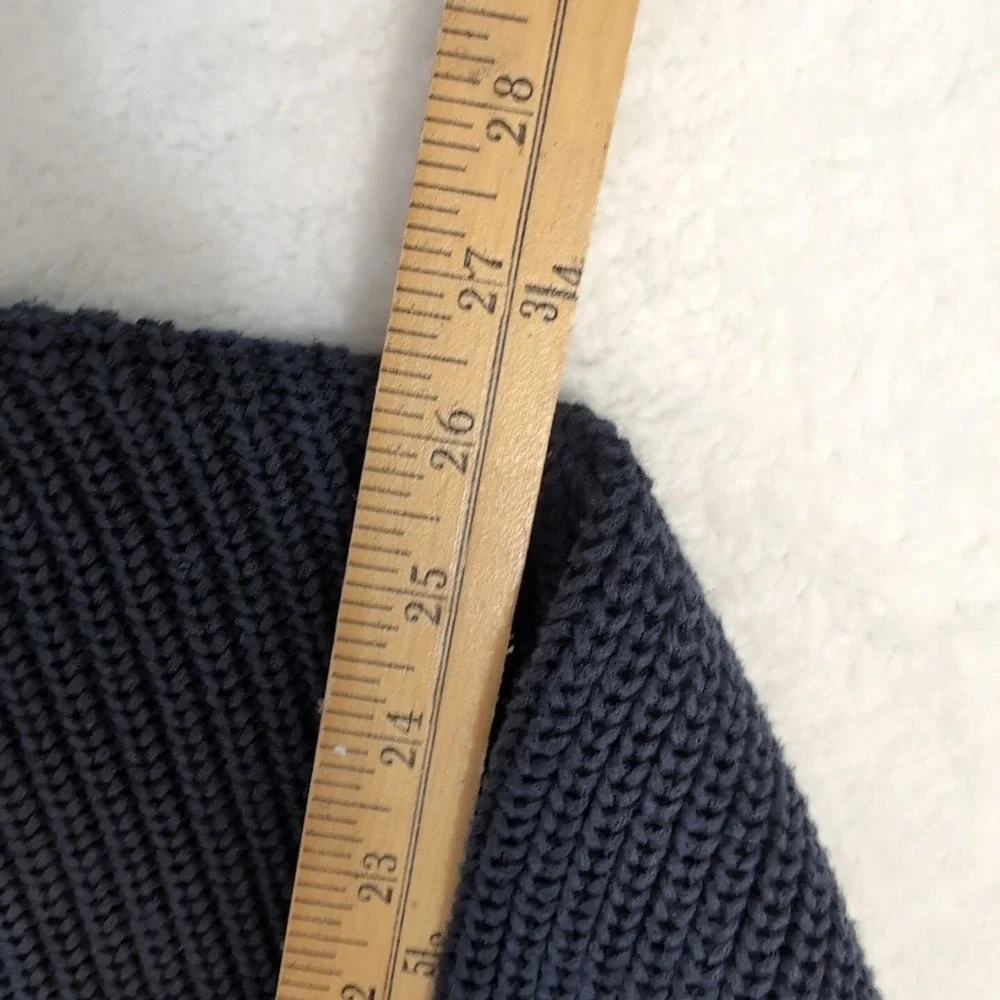 LL Bean Blue 1/4 Button Ribbed‎ Henley Pullover Knit Sweater Mens LT Cotton Ragg